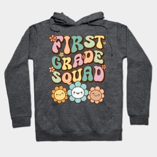 Groovy First Grade Squad Back To School Cute  Flower Retro Vintage Hoodie